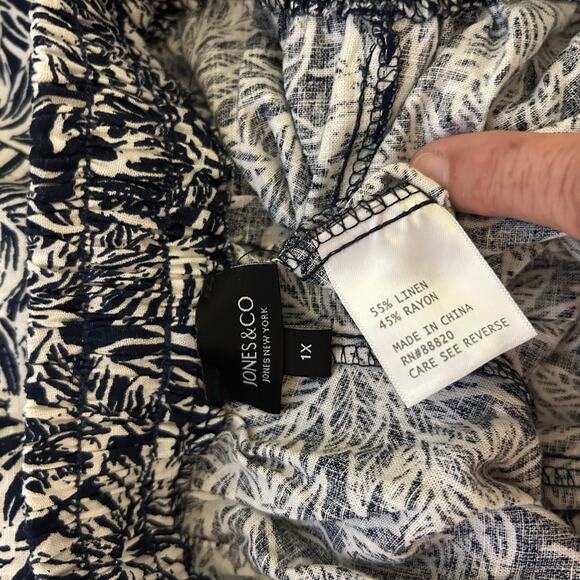 Jones New York & Co Wide Leg Crop Pants Women1X Linen Blend Pull On Navy Floral - Picture 6 of 6